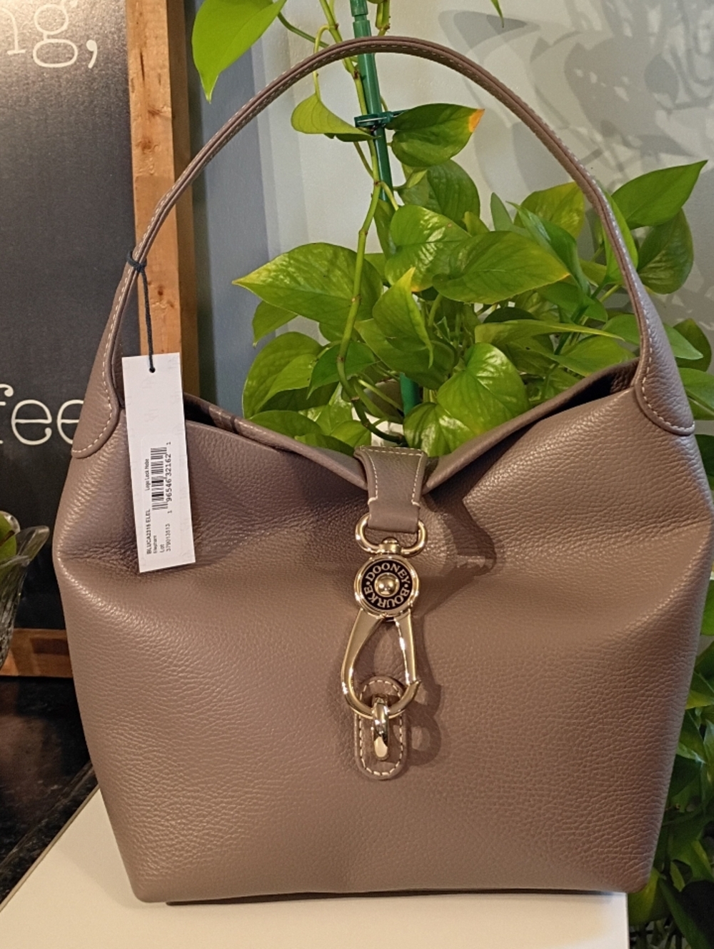 Dooney & Bourke Taupe Pebble Leather Hobo Shoulder Bag with Gold Hardware